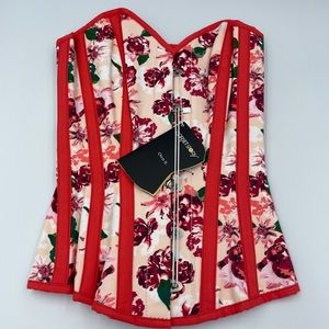 Red and white flower corset top